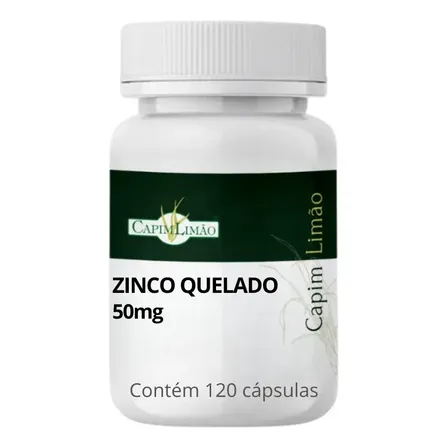 Zinco Quelato 50mg 120 Cápsulas Farmacia Capim Limão Suplemento Vegano Sem Sabor
