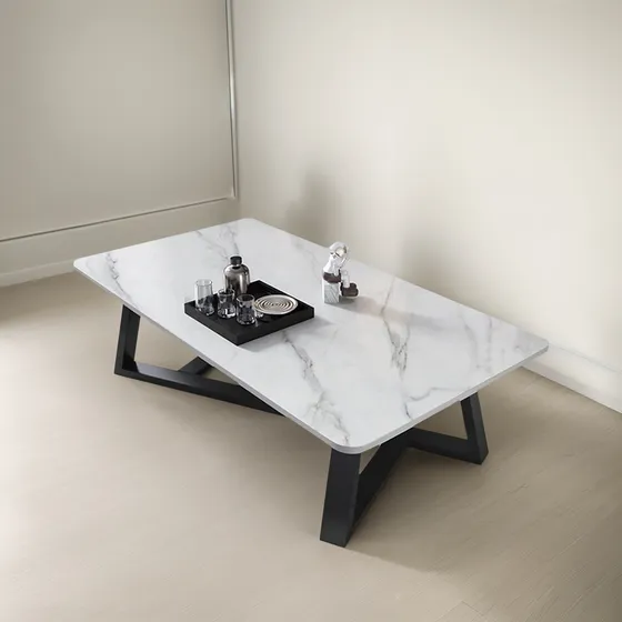 Mesa Ratona Nórdica Imitación Mármol Blanco 120x60x46cm