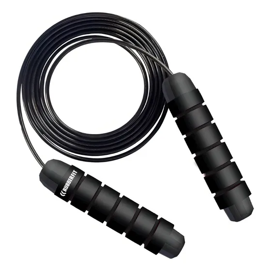 Corda De Pular Speed Rope Rolamento Cabo De Aço Profissional Rubber Fit Preto