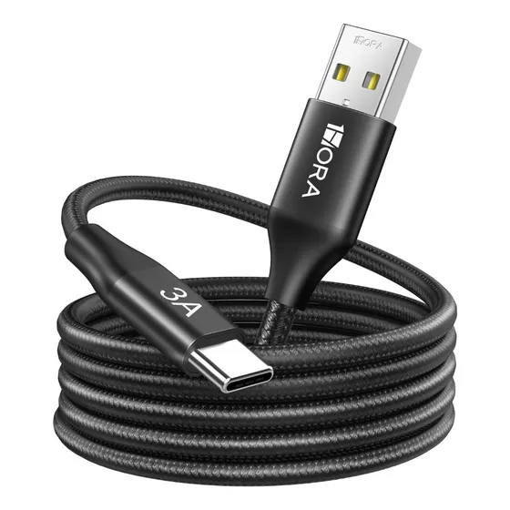 Cable De Datos Usb A Tipo C 1hora , 2 Metros Nailon Trenzado Negro Usb 2.0 3a Cable Carga Rápida Compatible Con Poco Moto Redmi Samsung Móviles