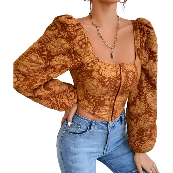 Bustier Corset Manga Larga Naranja Oscuro Cocktail Casual