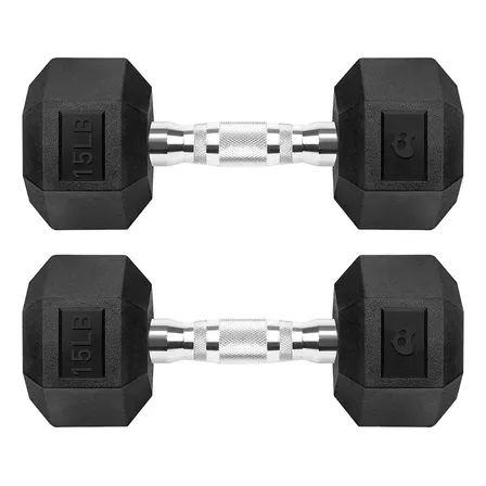 Bluelander Par Mancuernas Hexagonales Caucho 15lb (6.8 Kg) Gym Crossfit Color Negro