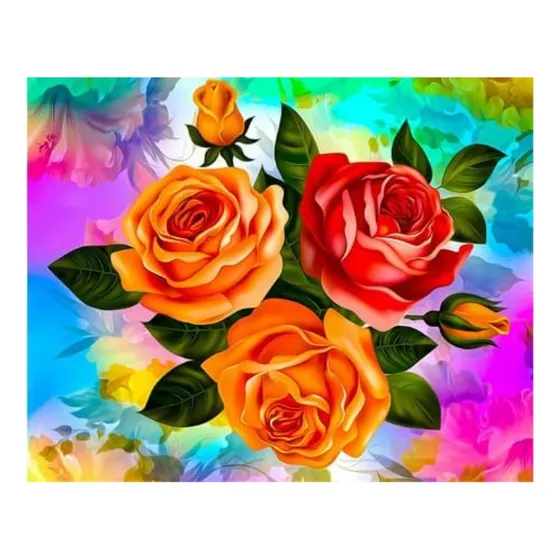 Kits Punto Cruz Estampado Flor Rosa Roja Naranja Para