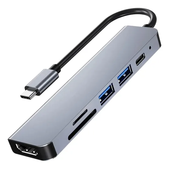 Hub Usb 3.0 Adaptador Usb-c Dock Multiportas 7 Em 1 Hdmi 4k