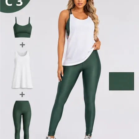 Kit Conjunto Cropped Legging + Regata Fitnes Academia Treino Verde Militar G