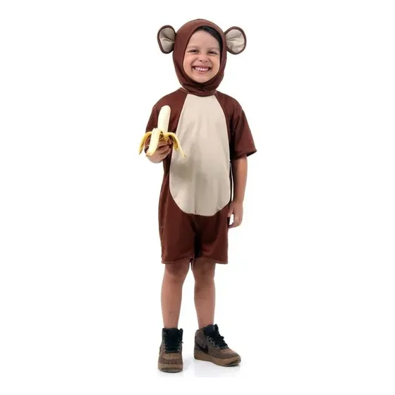 Fantasia De Macaco Infantil Curta Com Capuz Sulamericana