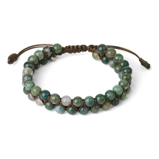 Csja Brazalete Pulsera Ágata Musgo Natural Doble Capa Unisex Csja Brazalete Pulsera Ágata Musgo Natural Doble Capa Unisex