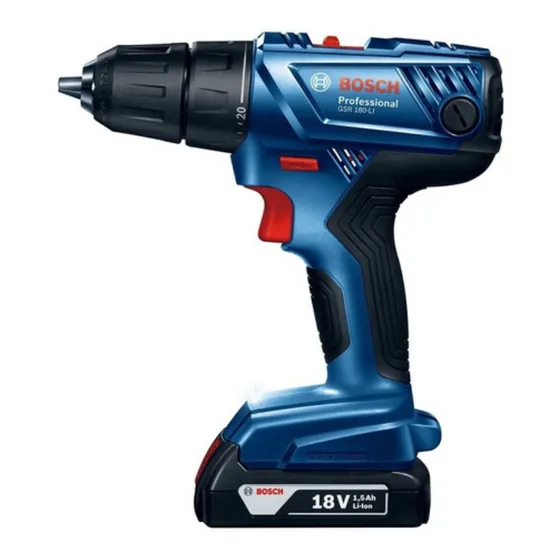 Taladro atornillador inalámbrico de 13mm Bosch GSR 180-LI 18V + accesorio con maletín de transporte + 2 baterías 1.5ah y cargador 220V