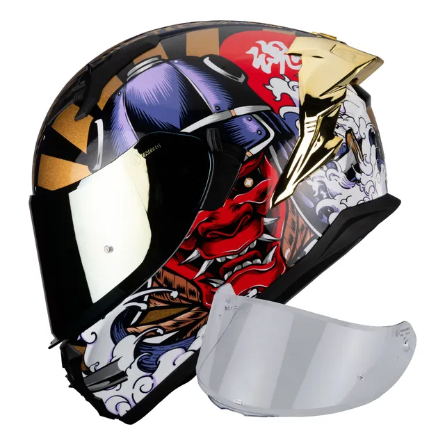 Casco Para Moto Integral Hax Obsidian Samurai Rojo Dot/ece Negro/amarillo/rojo Lisa M