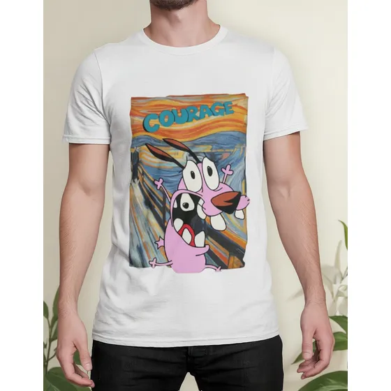 Camiseta Algodão Unissex Moda Estampada Coragem Cão Covarde