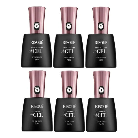 Risque Diamond Gel Top Coat Fixador 9,5ml Kit 6 Unidades