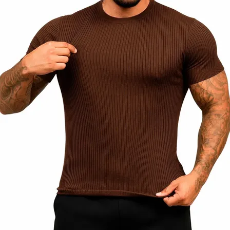 Camiseta Americana Canelada Ribana Justa Textura Básica Moda