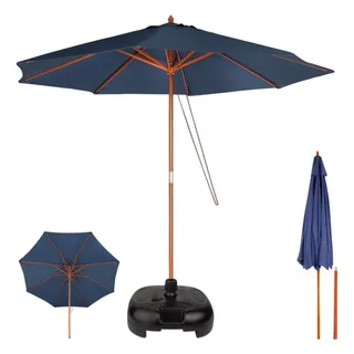 Ombrelone Guarda Sol Madeira 3m Camping Piscina + Base Movel Cor Azul Liso Ombrelone Guarda Sol Madeira 3m Camping Piscina + Base Movel Cor Azul Liso