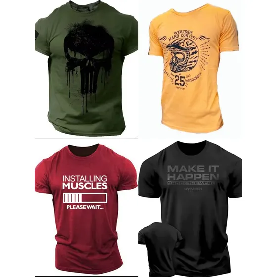 Pack X4 Remera Estampada Algodón Manga Corta Hombre