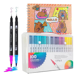 Caderno Capibara Coloring Book + Estojo Com 100 Canetas Caderno Capibara Coloring Book + Estojo Com 100 Canetas