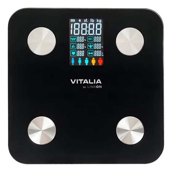 Balanza Pesa Digital Baño Bluetooth App Inteligente Vitalia Color Negro | Cuotas sin interés