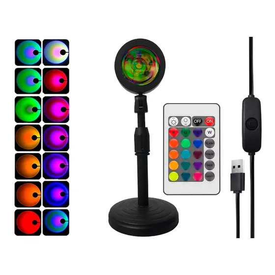 Lampara Velador Proyector Atardecer Rgb 360º Sunset Control Color de la estructura Negro Color de la pantalla Translucida