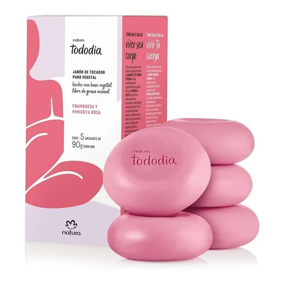 Natura tododia jabones en barra puro vegetal frambuesa y pimienta rosa 90g