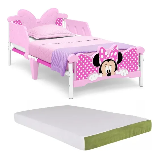 Cama Infantil Para Niña Disney Minnie Mouse 3 D Y Colchon Color Rosa Minnie Mouse 3d