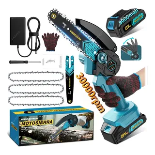 Motosierra Mini Eléctrica Inalambrica Portátil 6 Inch 1200w 30000rpm , Faghto Moto Sierra De Mano Electrica Con 9000mah Baterías Recargable Para Poda De Ramas, Césped, Bricolaje, Etc., Con Proteccione