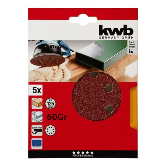 Set Lija Redonda 125 Mm Kwb Madera/metal Pack X5 Trader