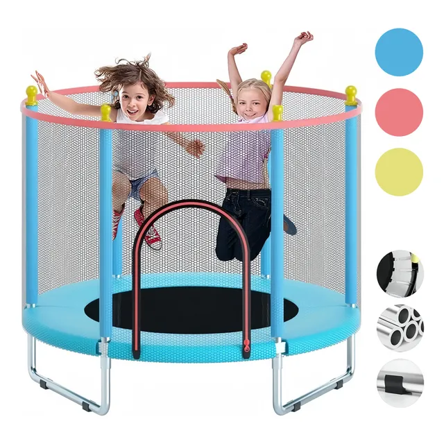 Trampolín con Valla de Seguridad con Diámetro de 1.4m Brincolín Infantil Tumbling Resortes con Cierre Frontal para Niños Azul
