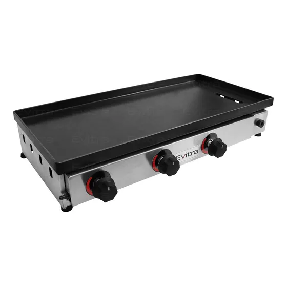 Chapa de Lanche Hamburger 3 Queimadores 70x35cm Profissional A Gás Industrial Com 5mm de Espessura Para Restaurante Hotdog Cachorro Quente Em Inox 430 - Evitra