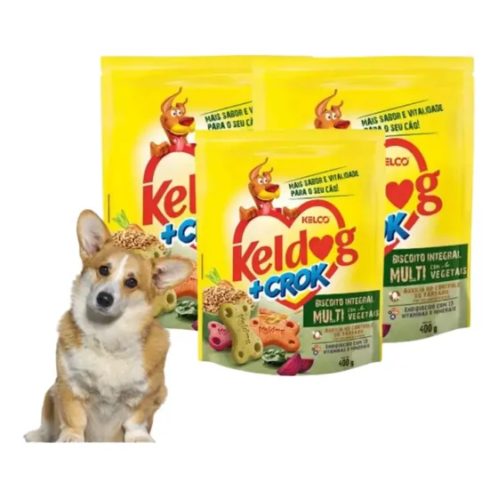 Kit C/3 Biscoito Keldog Cães Adultos Vegetais Integral