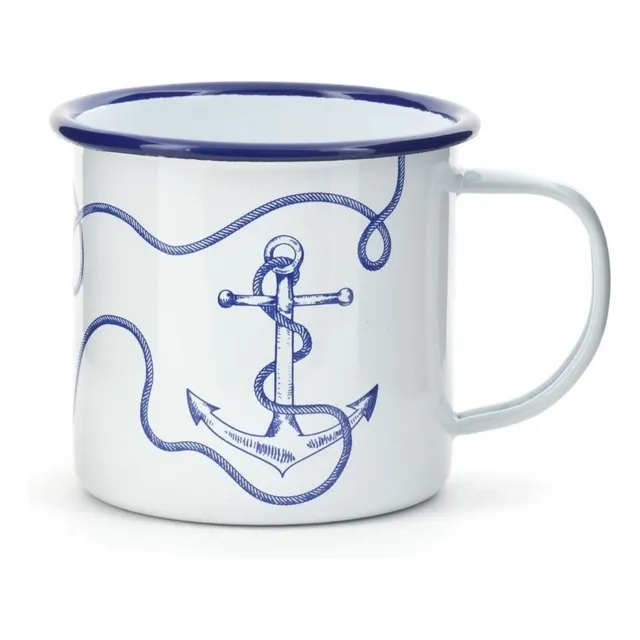Taza De Peltre Blanca Con Diseño De Ancla Kikkerland