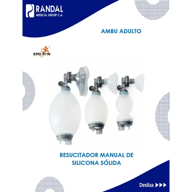 Resucitador Manual De Silicona Solida Ambu Adulto