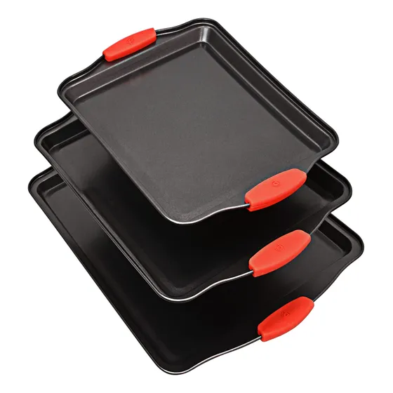 Bandeja Para Hornear Horno 3 Pieza Acero Agarr Rojo S