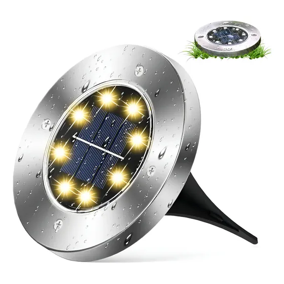 Foco Luz Solar Unilamp Embutir Jardín Piso A Batería 8 LED Blanco Cálido | Cuotas sin interés