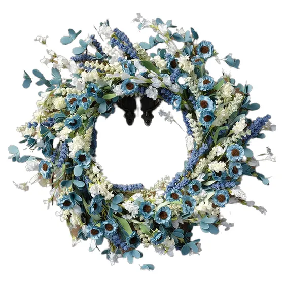 Guirnalda Artificial Azul De 51 Cm Con Flores Blancas Para P