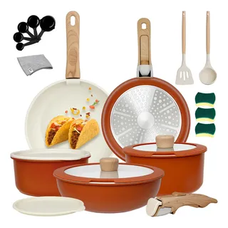 Batería De Cocina Juego De Ollas Y Sartenes De Cerámica Antiadherente, 22 Piezas Con Mango Desmontable, Para Inducción Y Gas