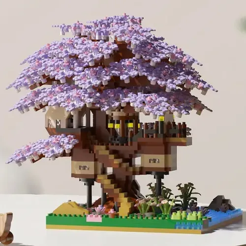 M3079 Small Powder Cherry Tree House/lamp/acrylic - Jihui