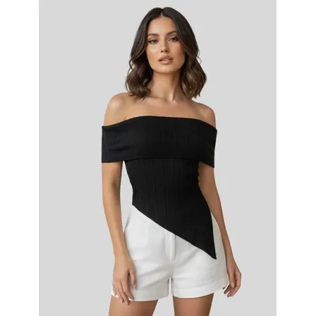 Blusa Ciganinha Ombro A Ombro Manguinha Curta Assimétrica