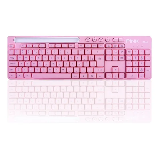 Teclado Rosa Pc Notebook Macio Silencioso Suporte P/ Celular Idioma Português Brasil