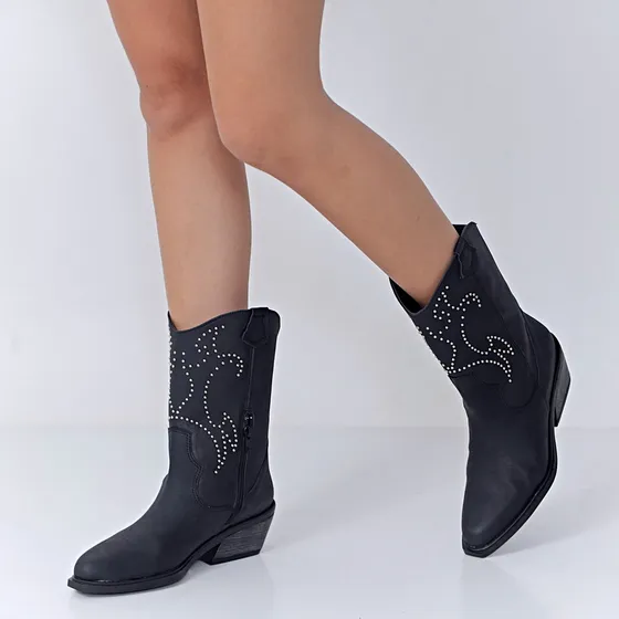Botas Tendencia Texanas Comodas Con Tachas Mujer