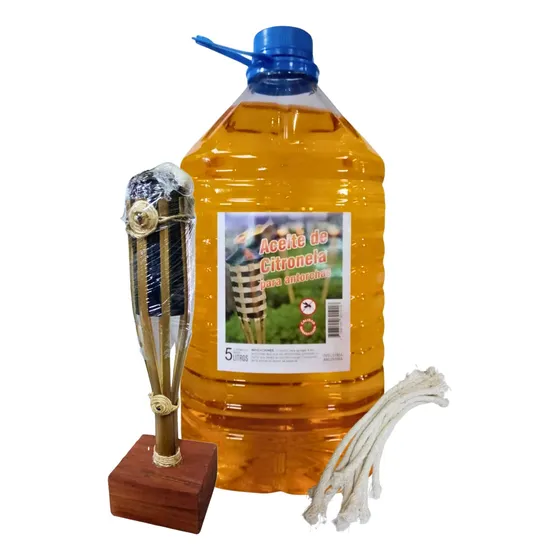 Antorcha + Aceite De Citronela X 5 Lts + 10 Mechas Antorcha