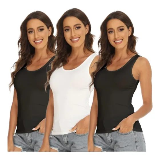 3 Camisetas Básicas Esqueleto 100% Algodón Suavizado Mujer