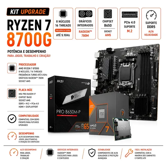 Kit Upgrade Amd Ryzen 7 8700g + Placa Mãe B650m