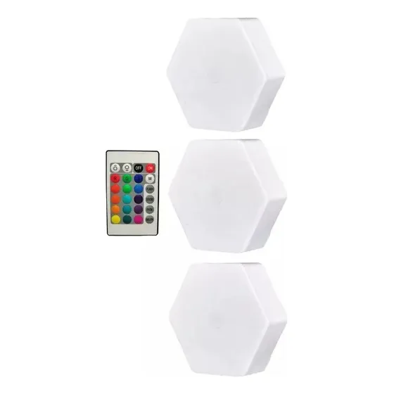 Set 3 Luces Led Rgb Pared Adhesivas Hexagonal Modular Tactil