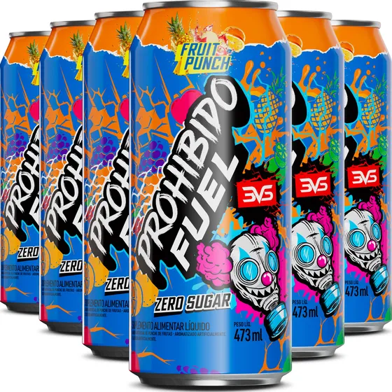 Prohibido Fuel Energy Drink Sabor: Fruit Punch - Pack Com 6 Unidades De 473ml - Pré Treino Líquido com Fórmula Exclusiva