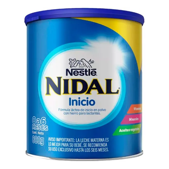 Leche de fórmula en polvo sin TACC Nestlé Nidal Inicio en lata de 1 de 800g - 0  a 6 meses