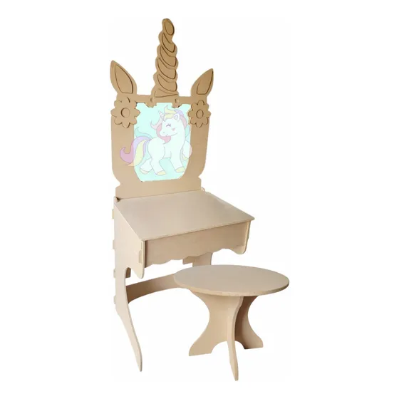 Tocador Infantil Unicornio - Pupitre Fibrofacil + Banquito