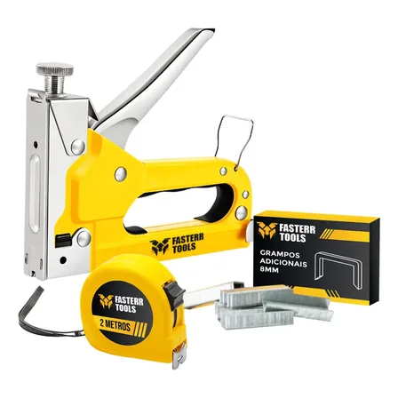 Grampeador Tapeceiro Alta Pressão Maleta 500 Grampos Fasterr