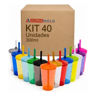 Kit 40 Copos Twister 300ml Com Tampa Canudo Festas E Eventos