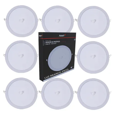 Kit 8 Painel Led Embutir Avant Sensor Luz Branca 18w Bivolt Bivolt Branco