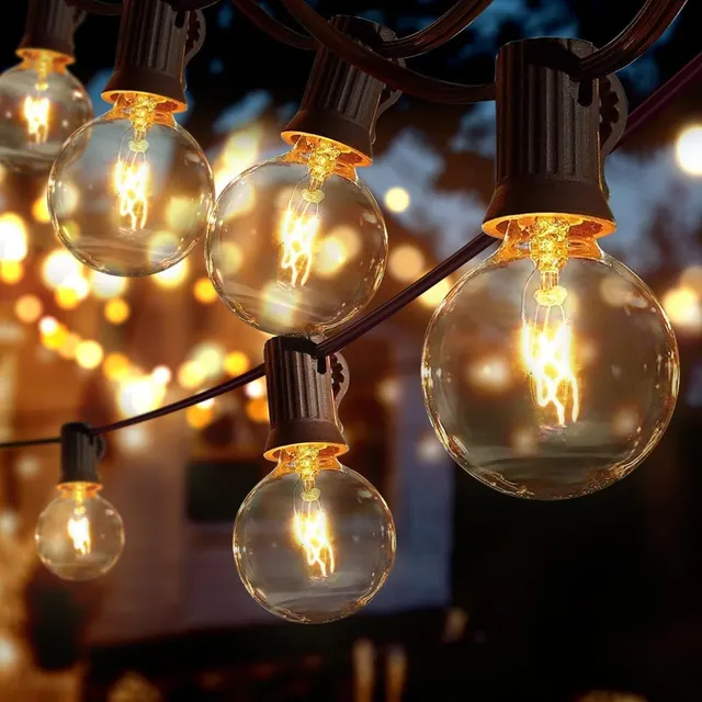 UNUNMX Guirnalda de Luces Exterior, 15Metros 25+2 Focos Vidrio G40 IP44 Blanco cálido, Serie Luz Vintage Decorativas