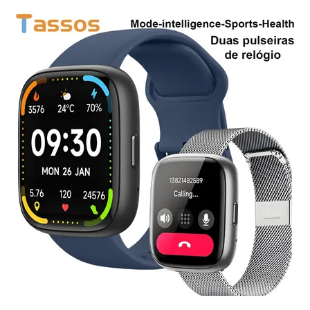 Relógio Smartwatch Tassos Sw001 Alexa À Prova D'água Ip68 Compatível Com Strava Branco Milanês Preto